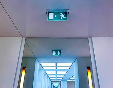 Information sign for escape route, emergency exit in a building, Germany, Europe