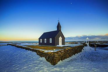 Black wooden church Buoakirkja, Budirkirka, Budir, peninsula Snaefellsnes, Vesturland, Iceland, Europe