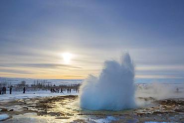 Geyser Strokkur during an eruption, Golden Circle, South Iceland Region, Iceland, Europe