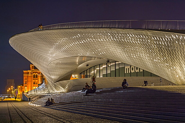 MAAT, Museum of Art Architecture and Technology at night, Belem district, Lisbon, Portugal, Europe