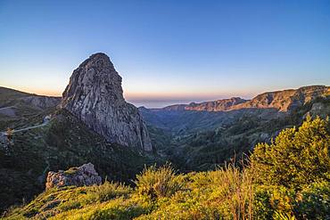 Roque de Agando rock tower at sunrise, Monumento Natural de los Roques, La Gomera, Canary Islands, Spain, Europe