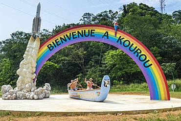 Welcome sign at the entrance of Kourou, French Guiana, South America