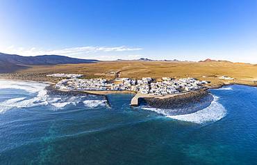 Caleta de Famara, drone shot, Lanzarote, Canary Islands, Spain, Europe