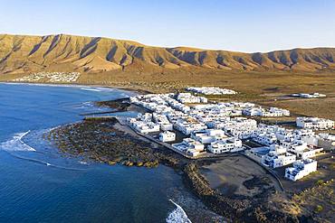 Caleta de Famara, drone shot, Lanzarote, Canary Islands, Spain, Europe