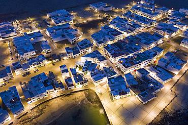 Caleta de Famara at night, drone shot, Lanzarote, Canary Islands, Spain, Europe