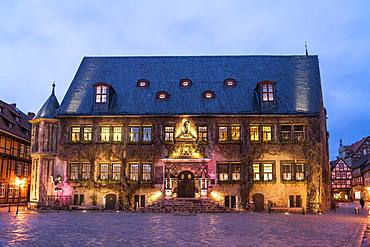 Town Hall at dusk, Quedlinburg, Saxony-Anhalt, Germany, Europe