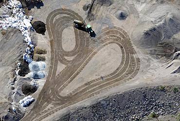 Tractor sprays water with water wagon, Heart-shaped, Schleswig-Holstein, Germany, Europe