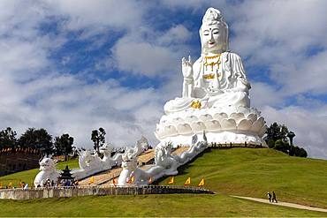 Giant Guan Yin statue sitting on lotus flower, Wat Huay Pla Kang Temple, Chiang Rai, Northern Thailand, Thailand, Asia