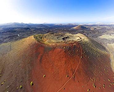 Volcano Montana Colorada with volcano crater, drone photo, Lanzarote, Canary Islands, Spain, Europe