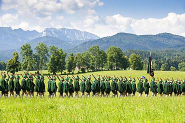 Mountain marksmen, Corpus Christi procession in Wackersberg, Isarwinkel, Toelzer Land, Upper Bavaria, Bavaria, Germany, Europe