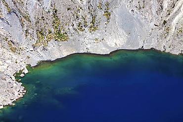 Blue crater lake in the main crater of Irazu Volcano, Irazu Volcano National Park, Parque Nacional Volcan Irazu, Cartago Province, Costa Rica, Central America