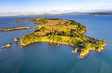 Aerial view of an island in the Bay of Islands, Far North District, North Island, New Zealand, Oceania