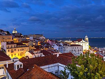 View from Miradouro Santa Luzia to the old town, evening sky, Alfama district, Lisbon, Portugal, Europe