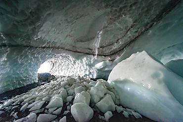 Entrance of an ice cave of a glacier, Big Four Ice Caves, Okanogan-Wenatchee National Forest, Washington, USA, North America