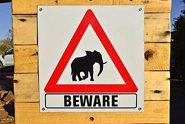 Warning sign for elephants, Palmwag Concession, Damaraland, Namibia, Africa