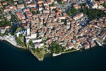 Old Town and Castello di Malcesine, Malcesine on Lake Garda, aerial view, Province of Veneto, Italy, Europe