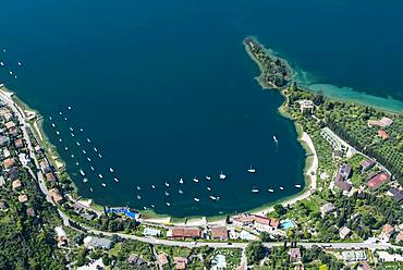 Bay, Val di Sogno near Malcesine on Lake Garda, aerial view, Province of Veneto, Italy, Europe