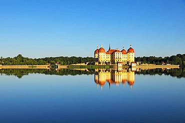 Moritzburg Castle, water reflection in the lake, Saxony, Germany, Europe