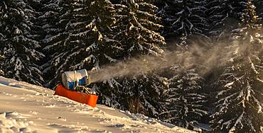 Snow cannon in winter, SkiWelt Wilder Kaiser, Brixen im Thale, Tyrol, Austria, Europe