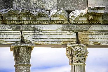 Columns with capital, detail, ruin on the excavation site, Apollonia, Vlora, Vlore, Albania, Europe