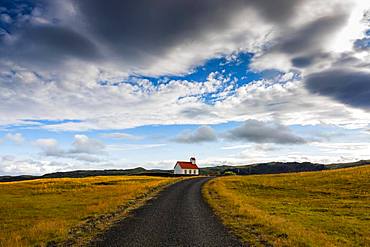 Small church with red roof in South Iceland, Iceland, Europe