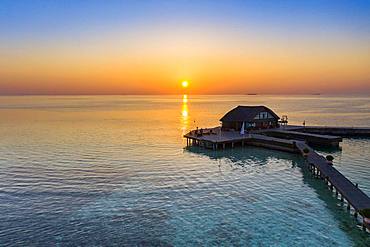 Aerial view, lagoon of the Maldives island Olhuveli with diving school, South-Male-Atoll, Maldives, Asia