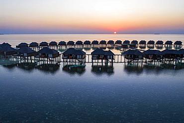 Aerial view, lagoon of the Maldives island Olhuveli with water bungalows, South-Male-Atoll, Maledives