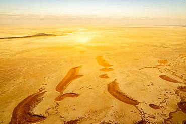 Aerial view, dried-out salt lake, Etosha pan, Etosha National Park, Namibia, Africa