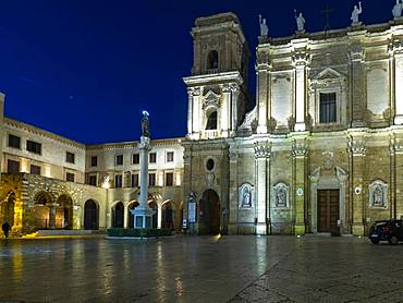 Cathedral and Museum Cathedral Square at dusk, Brindisi, Puglia, Italy, Europe