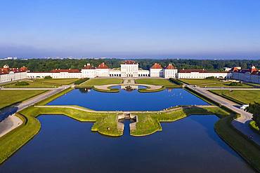 Castle Nymphenburg with castle park, view from east, aerial view, Munich, Upper Bavaria, Bavaria, Germany, Europe