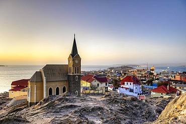 Evening atmosphere above the rock church and the city of Luederitz, Namibia, Africa