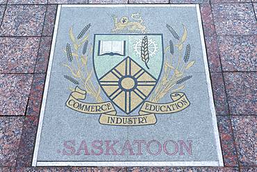 Base plate of Saskatoon, Canada, on the central square in Czernowicz, Ukraine, Europe