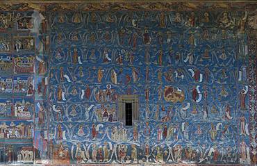 Wall frescoes, monastery church Saint George, 1547, Unesco World Heritage Site, Voronet, Romania, Europe