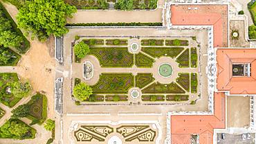 Aerial view of garden in Queluz National Palace, Lisbon, Portugal, Europe