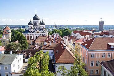 Upper town with Alexander Nevski Cathedral, Aleksander Nevski Cathedral, view from the tower of Toomkirik Cathedral, Tallinn, Estonia, Europe