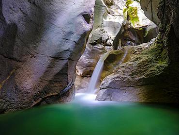 Waterfall in Taugler Strubklamm, Taugl, Hallein District, Salzburg, Austria, Europe