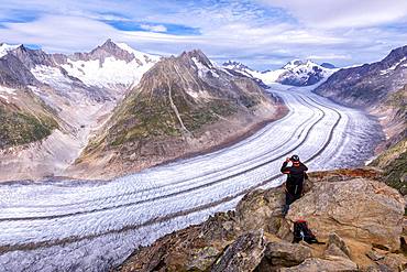 View to the Great Aletsch glacier, Canton of Valais, Switzerland, Europe