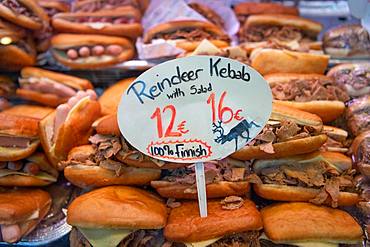 Reindeer Kebab, old market hall Vanha kauppahalli, Helsinki, Finland, Europe