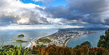 Panoramic view of Mount Manganui district and Tauranga harbour, view from Mount Maunganui, Bay of Plenty, North Island, New Zealand, Oceania