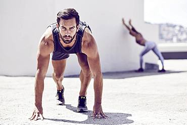 Young couple doing sport together, Cape Town, South Africa, Africa