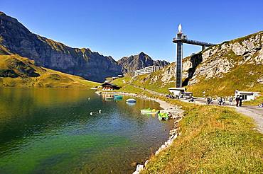 Panorama lift with viewing platform at Lake Melchsee, Melchsee-Frutt, Canton Obwalden, Switzerland, Europe