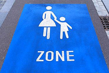 Sign pedestrian zone on the street, Freiburg, Baden-Wuerttemberg, Germany, Europe