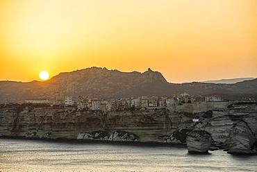 Steep coast and chalk cliffs, sunset, Bonifacio, Corsica, France, Europe