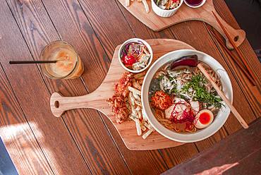 Japanese food, ramen soup with soba noodles, Yamanochi, Nagano Prefecture, Honshu Island, Japan, Asia