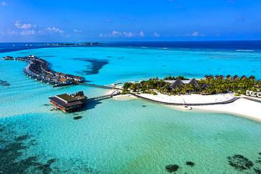 Aerial view, lagoon of the Maldives island Maadhoo, South-Male-Atoll, Maldives, Asia