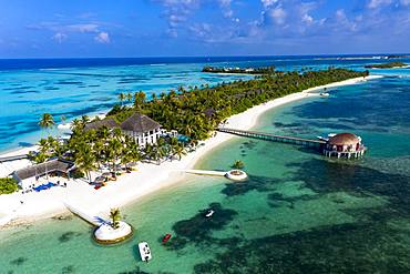 Aerial view, lagoon of the Maldives island Maadhoo, South-Male-Atoll, Maldives, Asia