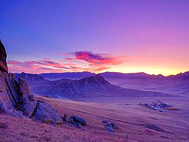 Dawn, rock formations in Gorchi Terelj National Park, Ulan Bator, Mongolia, Asia