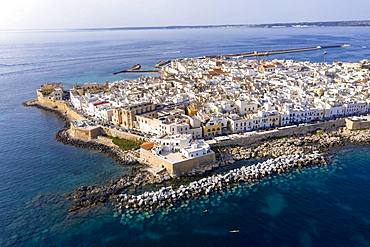 Aerial view, old town with fort, city wall and harbour, Gallipoli, province of Lecce, Salento peninsula, Apulia, Italy, Europe