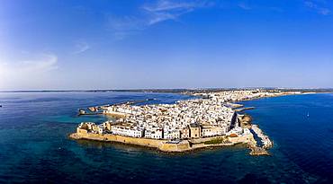 Aerial view, old town with fort, city wall and harbour, Gallipoli, province of Lecce, Salento peninsula, Apulia, Italy, Europe