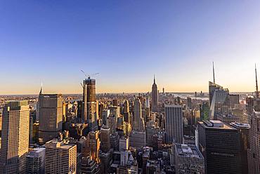 View of Midtown and Downtown Manhattan and Empire State Building from Top of the Rock Observation Center, Rockefeller Center, Manhattan, New York City, New York State, USA, North America